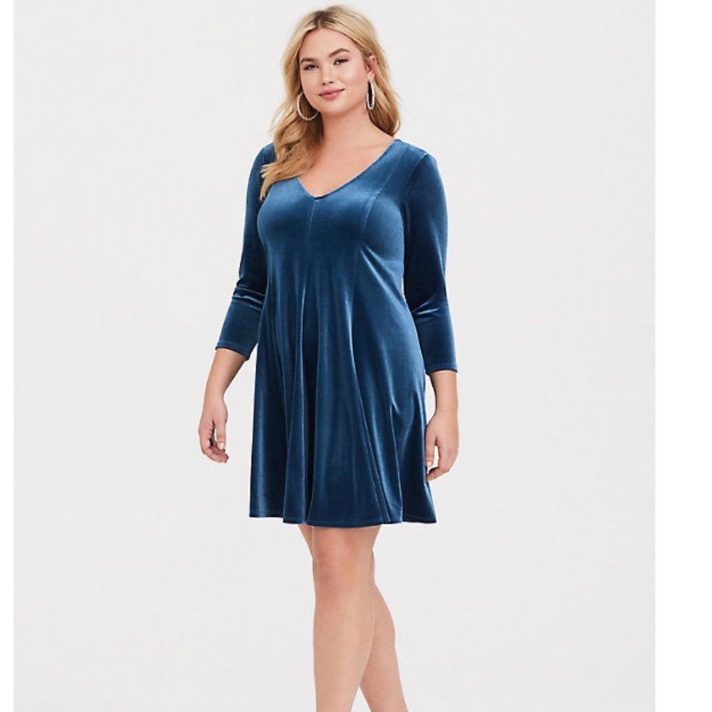 COPY - Torrid teal blue velvet fluted dress plus SZ 4X
